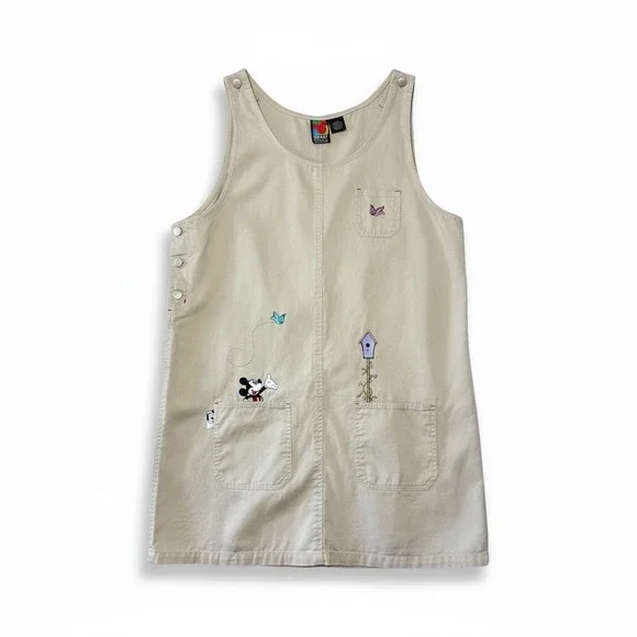 Vintage Disney Mickey Unlimited Jumper Dress XL Embroidered Mickey Birdhouse - Picture 2 of 13